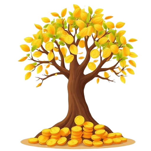 Money tree full of gold coins